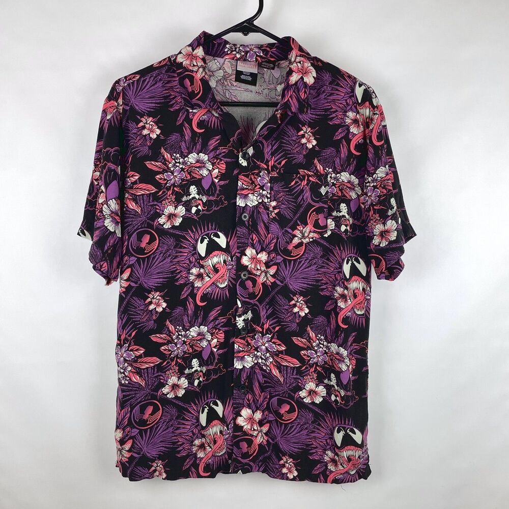 Marvel Venom Hawaiian Shirt Men's S Purple Floral AOP All Over Print Rayon Knit